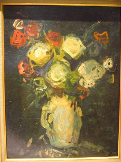 VIGNY Sylvain (1902-1970) Bouquet, huile sur panneau, signé en bas à gauche, 64 x...