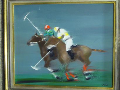SPAHN Victor, Né en 1949 Deux joueurs de polo de profil, acrylique sur toile (petite...