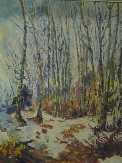 LYNER Robert (XXème siècle) Arbres en hiver, huile sur toile, signée en bas à gauche,...