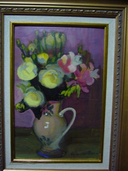 MARCHOU Georges (1898-1984) Le bouquet de printemps, 1950, huile sur papier contrecollé...