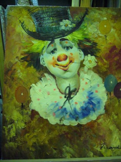 Ecole Moderne Le clown, peinture sur toile, porte une signature en bas à droite,...