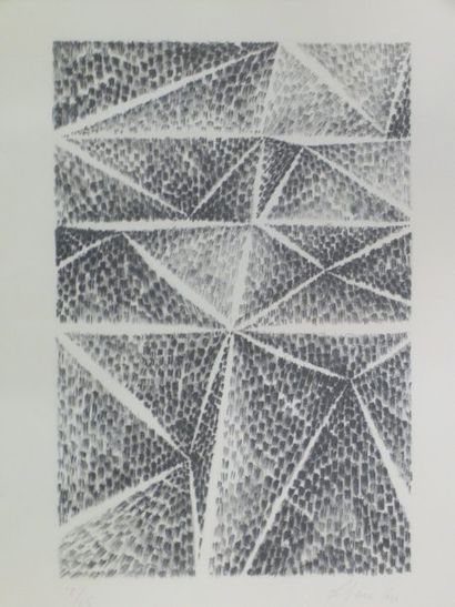 Ecole Moderne Composition, lithographie 12/65, signature illisible en bas à droite,...