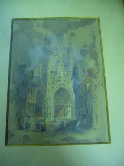 Ecole XIXème Saint Moclou à Rouen, aquarelle, titrée en bas à gauche, monogrammée...