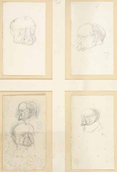 MANZI Michel (1849-1915) Boldini, croquis de têtes, quatre dessins à la mine de plomb...