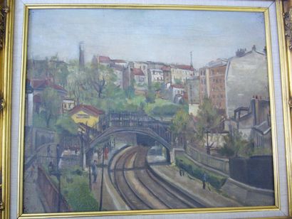 PORTNOFF Michel (1885-1978) La gare de Ménilmontant 1928, huile sur toile (restaurations),...