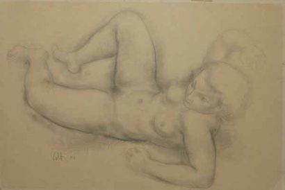 VOLTI Antoniucci Voltigero (1915-1989) Nu féminin couché,1950, dessin à la mine de...