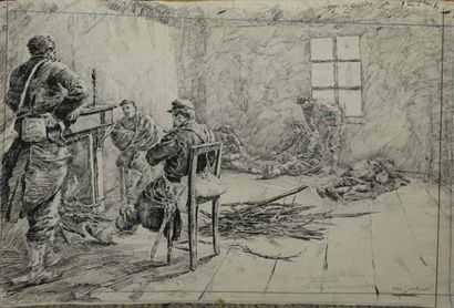 COUTURIER Léon (1842-1935) Un poste à la veillée, 24/05/1884, la Vie militaire n°21,...