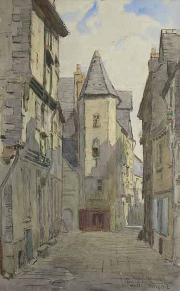 BRISGAND Gustave (1880-1944) Vieille rue à l'ombre, aquarelle, signée en bas à droite...