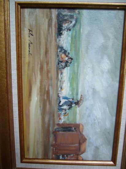 MURNOT Félix (Né en 1924) Scène de plage, huile sur toile, signée en bas à gauche,...