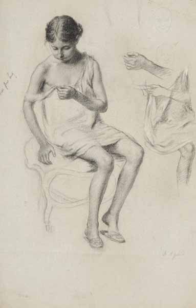 AGARD Charles Jean (1866-1950) Jeune fille remettant sa chemise, étude au fusain...