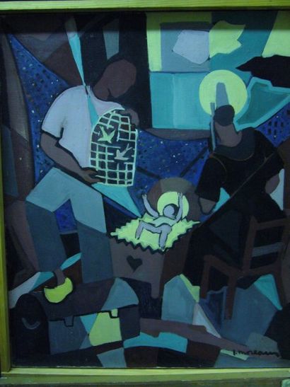 MOREAU Jacques (1903-1994) Nativité, huile sur toile, signée en bas à droite, 65...