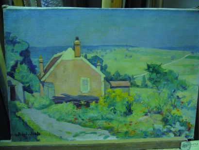 RENE-JUST, René Camille Juste (1868-1954) La maison rose en été, huile sur toile,...