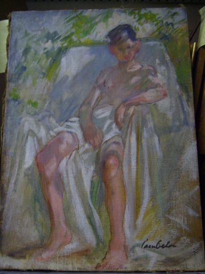 LAMBERTON Joseph Louis (1867-1943) Jeune baigneur, peinture sur toile, signée en...