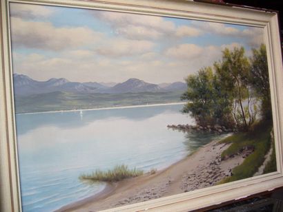 MADELIN Ed de (XXème siècle) Bord de lac, huile sur toile, signée en bas à droite,...