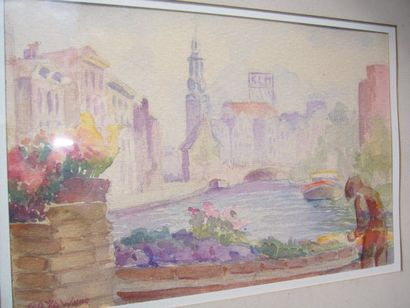 GOYD WERE (XXème siècle) Ville, aquarelle, signée en bas à gauche, 15 x 22,5 cm....