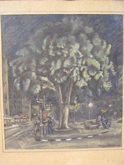 L'EPLATTENIER Paul (XXème siècle) La rue 1946, technique mixte sur papier gris, signé...