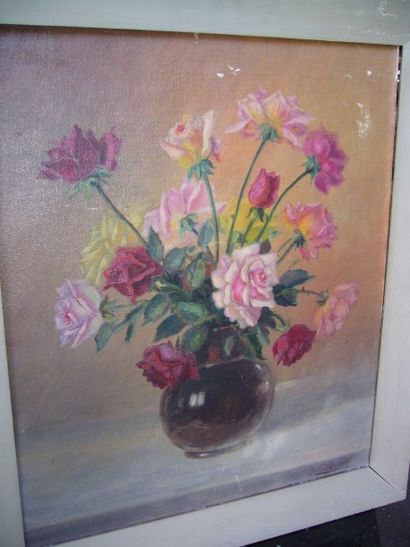 MEMER S. (XXème siècle) Bouquet de roses, huile sur toile, signée en bas à droite,...
