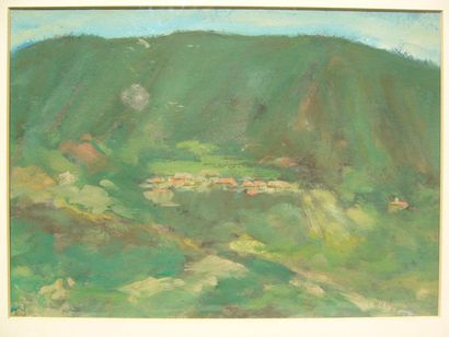 WACHER C. (XXème siècle) Mont Rusino, gouache, signée en bas à droite, au dos située,...