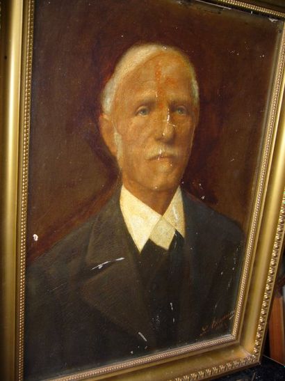ADAMINA S. (XXème siècle) Portrait d'homme, huile sur carton sur fond de chromo,...