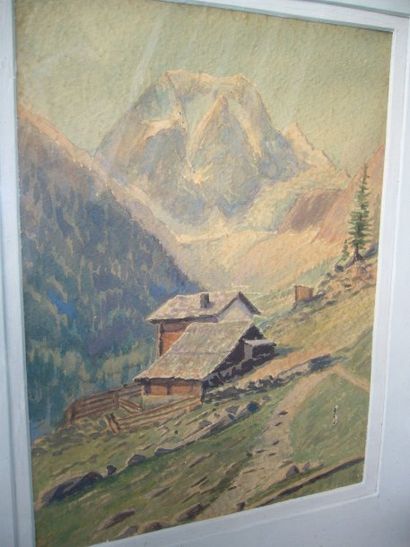 Ecole Moderne Paysage de montagne, aquarelle, trace de signature en bas à gauche,...
