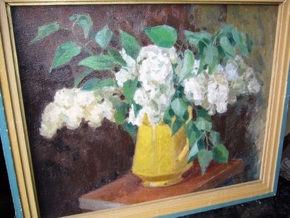 POUSTOCHKINE Basil (1893-1973) Bouquet de lilas, au dos: Etude de nu devant la mer,...