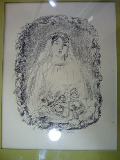 ANDRE Albert (1868-1954) d'après La mariée, lithographie, non signée, 17 x 13 cm...