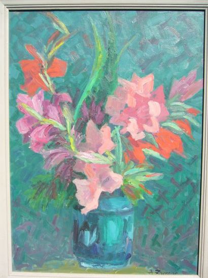 ZUCCONE A. (XXème siècle) Fleurs, huile sur carton, signé en bas à droite, 53 x 38...