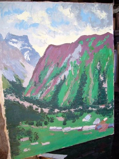 FLOTRON MARHSE (XXème siècle) Montagne - Etude de fleurs au dos, huile sur toile,...