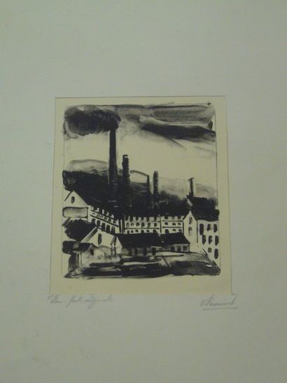 VLAMINCK Maurice de (1876-1958) d'après Les usines, tirage en noir, 28 x 22 cm.