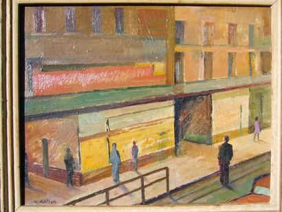 AELLEN N. (XXème siècle) La rue, huile sur toile, signée en bas à gauche, 33 x 41...