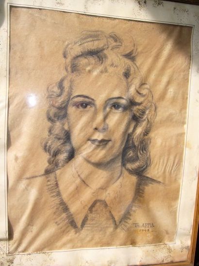 APPIA Théodore (1887-1980) Visage de femme, fusain, signé en bas à droite et daté...