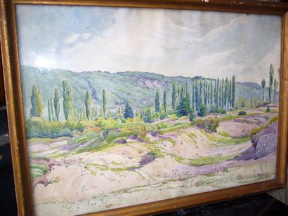 MOLINA L. (XXème siècle) Paysage, aquarelle, signée en bas à droite et située, 36...