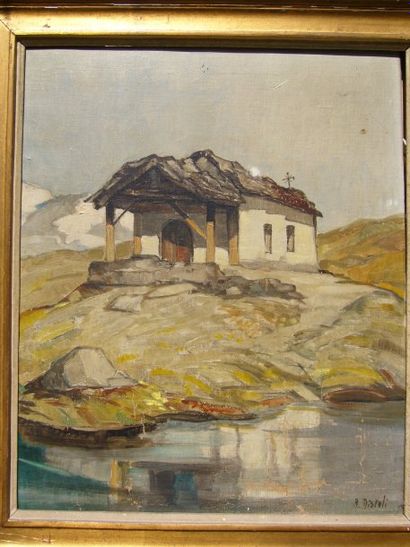 MISTELI R. (XXème siècle) Chapelle du lac Noir - Zermatt, huile sur toile, signée...