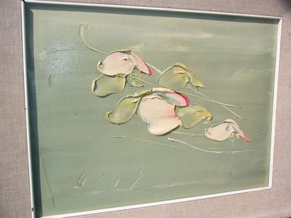 Ecole Moderne Fleurs, huile sur toile, en bas à gauche: O.72, 30 x 40 cm.