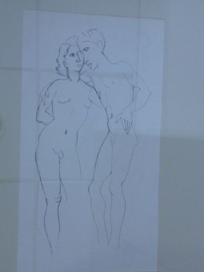 MOISSET Raymond (1906-1994) Adam et Eve, dessin à l'encre, signé au dos, 39 x 22...