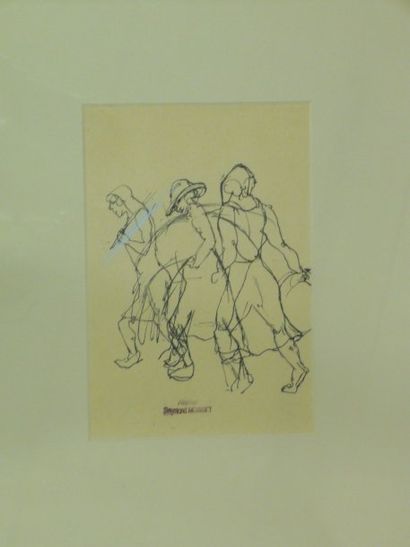 MOISSET Raymond (1906-1994) Personnages, encre, cachet de l'atelier en bas au milieu,...