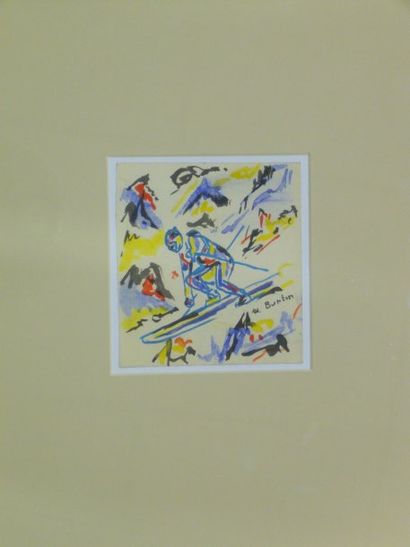 BURTIN Marcel (1902-1979) Le skieur, aquarelle, signée en bas à droite, 13 x 12 ...