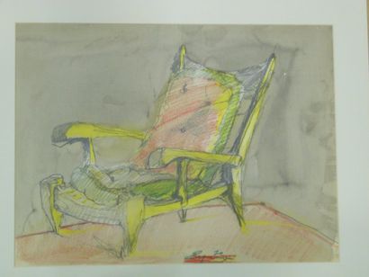 ESPINOUZE Henri (1915-1982) Le fauteuil 70, technique mixte, signée en bas vers la...