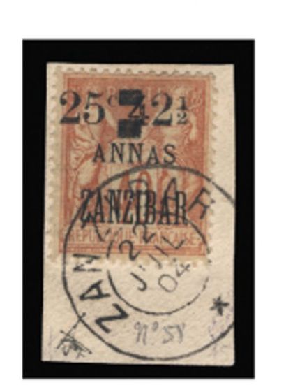 null ZANZIBAR N° 58 Ø, sur fragment, signé Brun. c,1,100
