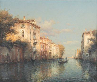 Marc ALDINE Canal et gondoles à Venise Huile sur toile, signée en bas à gauche, 46...