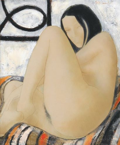 Alain BONNEFOIT Brune dénudée Peinture sur toile, signée en haut à droite, 73 x 61...