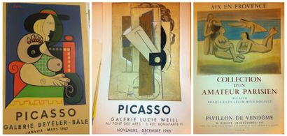 PICASSO Pablo (d'après) Lot de 7 affiches des années 50-60 (déchirures), Les peintres...