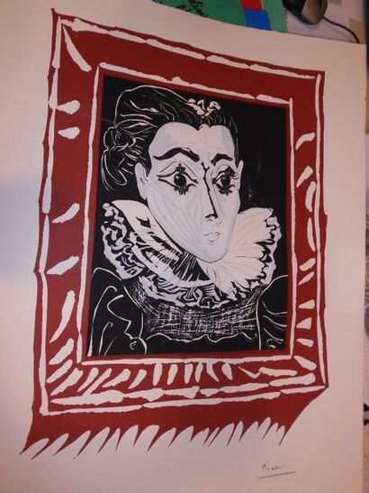 Picasso Pablo d'après La dame à la collerette Lithographie, signée en bas à droite...