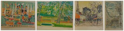 SAVARY Robert (1920-2000) Sujets divers 4 lithographies (taches), signées avec envoi...