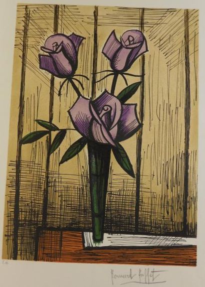 BUFFET Bernard (1928-1999) Roses Lithographie, signée en bas à droite, justifiée...