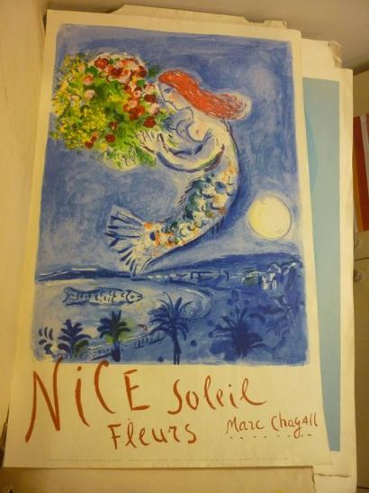 CHAGALL Marc (d'après) Nice Soleil Fleurs Affiche Mourlot Imp. Paris, signée en bas...