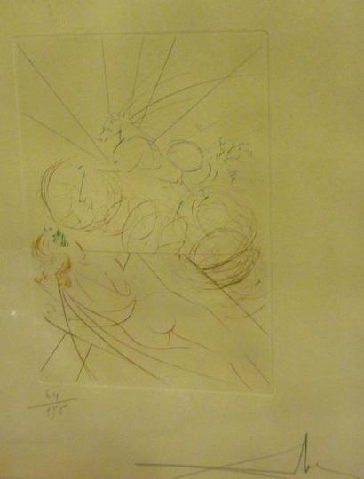 Dali Salvador (d'après) Femme nue et cheval Eau-forte, signée en bas à droite, numérotée...