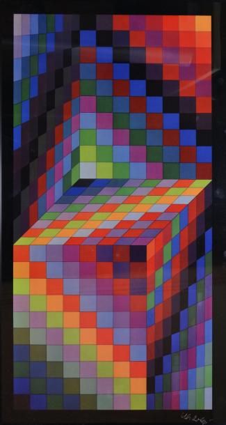 Victor Vasarely AXO 77, 1974 Héliogravure en couleurs, annotée au dos du montage:...