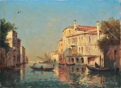 BOUVARD Canal à Venise Huile sur toile (accidents), signée en bas à droite. 33 x...