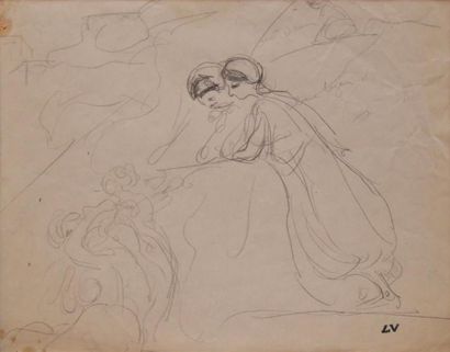 VALTAT Louis Femmes sur une terrasse à Alger, circa 1906 crayon noir sur papier (petites...